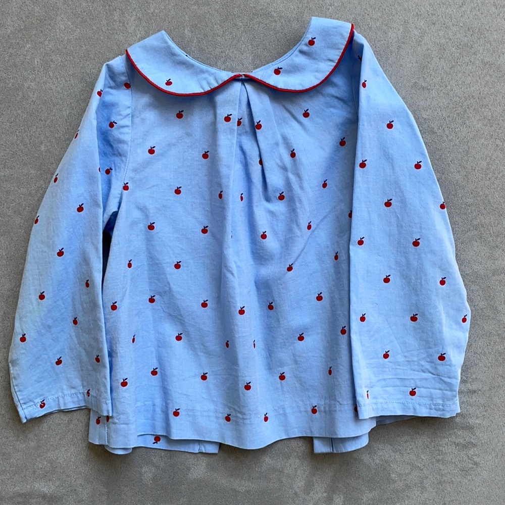 Jacadi 18m blue apple print top w Peter Pan collar